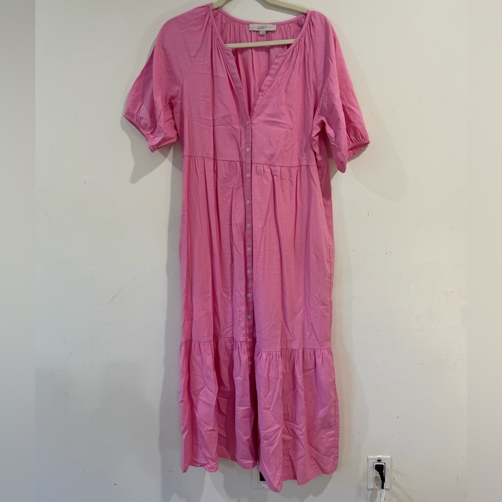 Loft Pink V-Neck Midi Dress